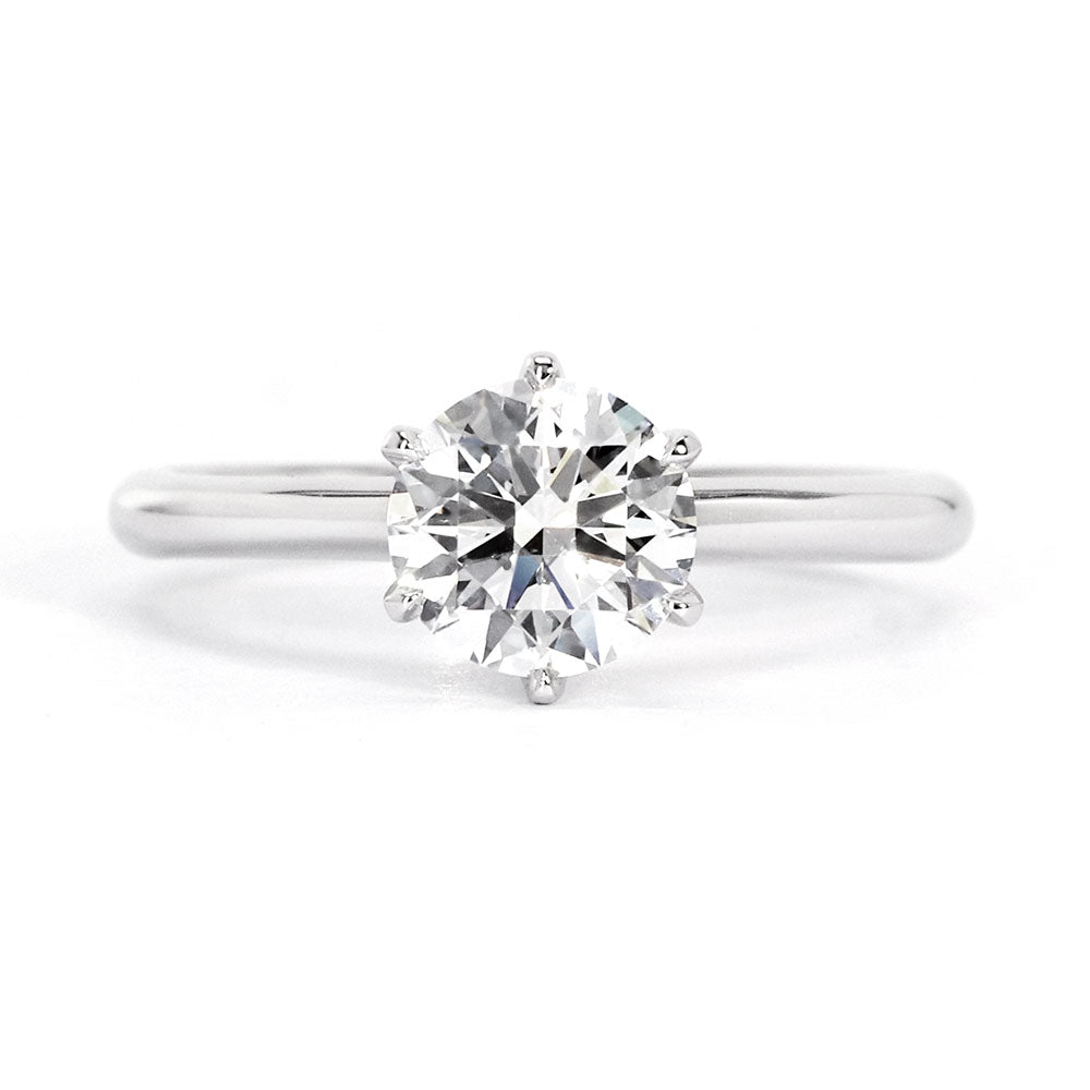 Round Moissanite Solitaire with Plain Band Ring in 18K White gold - LeCaine Gems