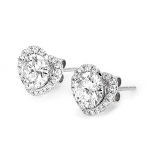 Round Moissanite with Heart Halo Jacket Stud Earrings in 18K Gold - LeCaine Gems