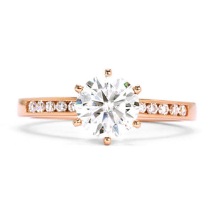 Rowan Round Moissanite with Channel Set Accents Ring in 18K gold - LeCaine Gems