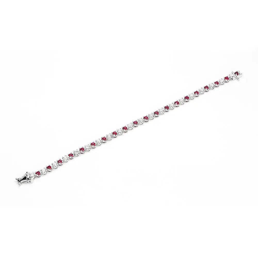 Rubetta Lab Grown Diamonds with Lab Grown Rubies Tennis Bracelet in 18K Gold - LeCaine Gems