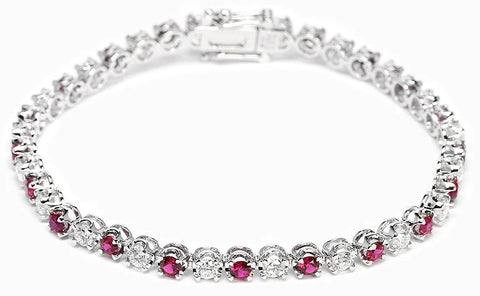 Rubetta lab grown diamonds with lab grown rubies tennis bracelet in 18k gold