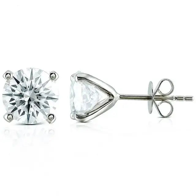 Saki Round Moissanite Solitaire in 4 Prong Setting Stud Earrings in 14K White gold - LeCaine Gems