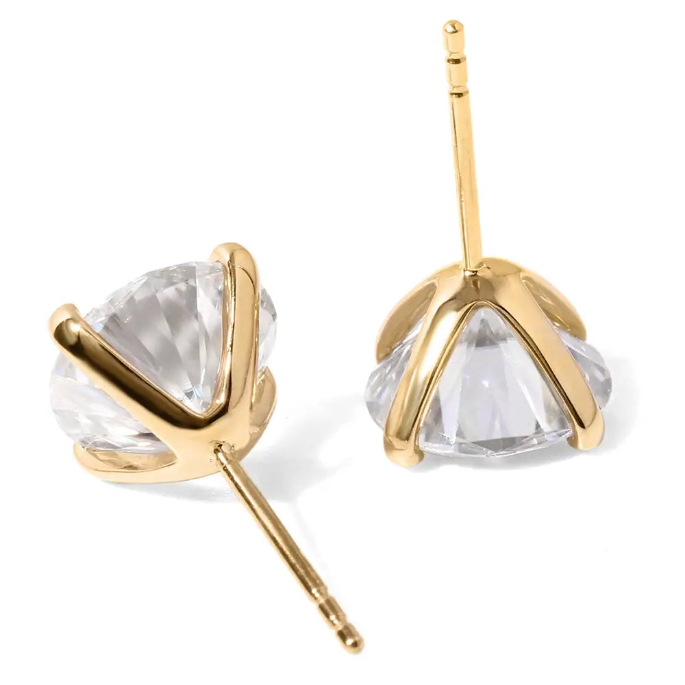 Saki Round Moissanite Solitaire in 4 Prong Setting Stud Earrings in 14K Yellow gold - LeCaine Gems