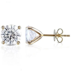 Saki Round Moissanite Solitaire in 4 Prong Setting Stud Earrings in 14K Yellow gold - LeCaine Gems
