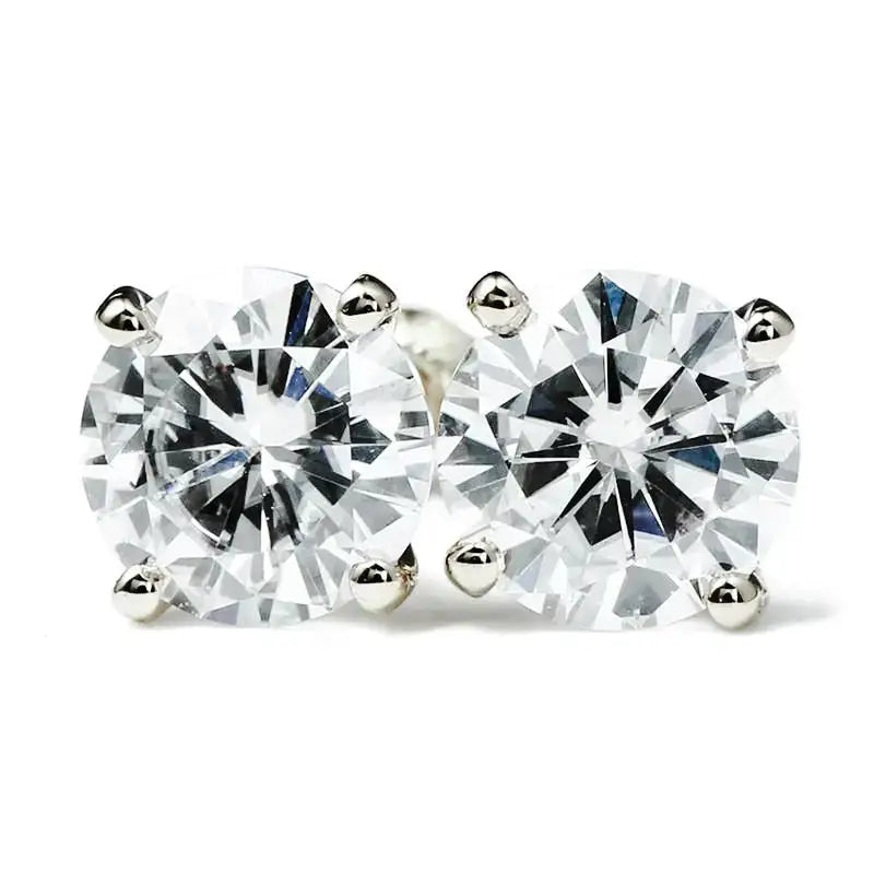 Saki Round Moissanite Solitaire in 4 Prong Setting Stud Earrings in 18K White gold - LeCaine Gems