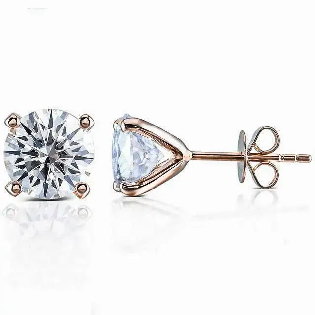 Saki Round Moissanite Solitaire in 4 Prong Setting Stud Earrings in 18K Rose gold - LeCaine Gems