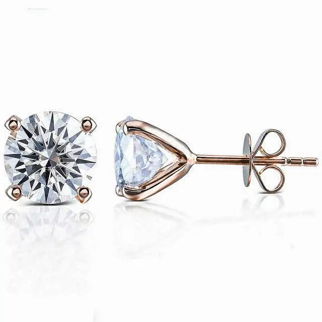 Saki Round Moissanite Solitaire in 4 Prong Setting Stud Earrings in 18K Rose gold - LeCaine Gems