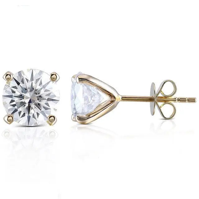 Saki Round Moissanite Solitaire in 4 Prong Setting Stud Earrings in 18K Yellow gold - LeCaine Gems