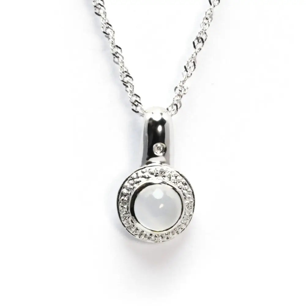 Sapphire Cat’s Eye & Diamond Halo Necklace in 18K White