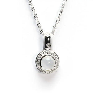 Sapphire Cat’s Eye & Diamond Halo Necklace in 18K White