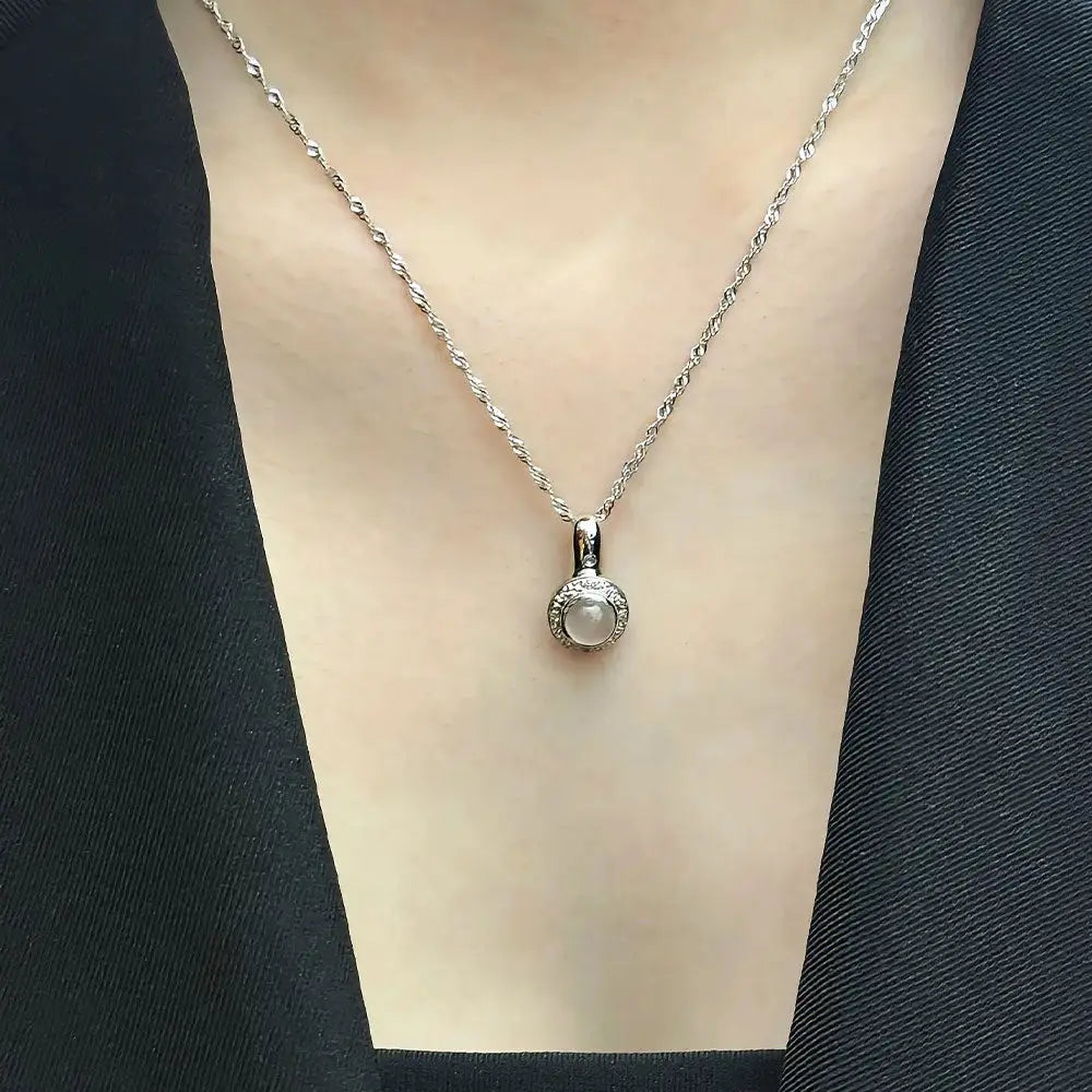 Sapphire Cat’s Eye & Diamond Halo Necklace in 18K White