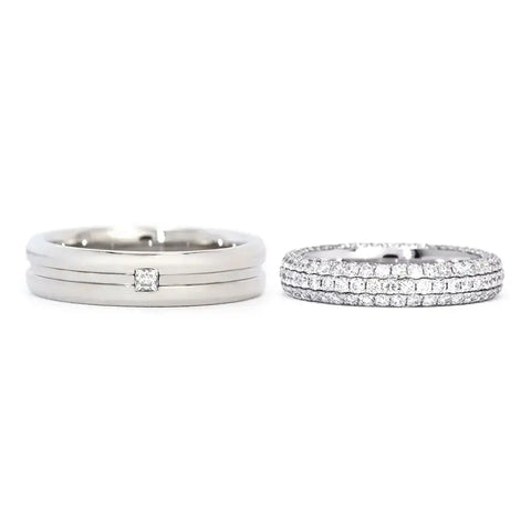 Sarah Moissanite Micro Pave and Accented Wedding Rings in 18K gold - LeCaine Gems