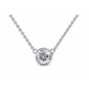 Saya Round Moissanite Solitaire in Bezel Setting Necklace in 18K gold - LeCaine Gems