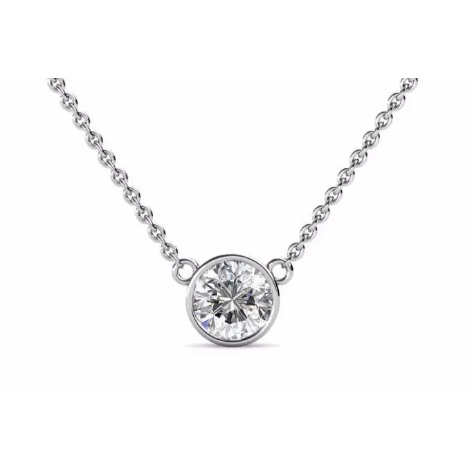 Saya Round Moissanite Solitaire in Bezel Setting Necklace in 18K gold - LeCaine Gems