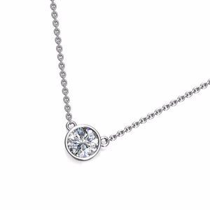 Saya Round Moissanite Solitaire in Bezel Setting Necklace in 18K gold - LeCaine Gems