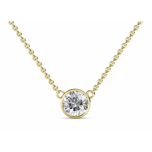 Saya Round Moissanite Solitaire in Bezel Setting Necklace in 18K gold - LeCaine Gems