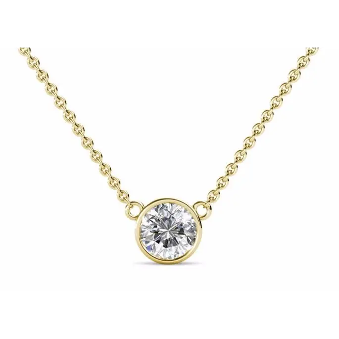 Saya Round Moissanite Solitaire in Bezel Setting Necklace in 18K gold - LeCaine Gems