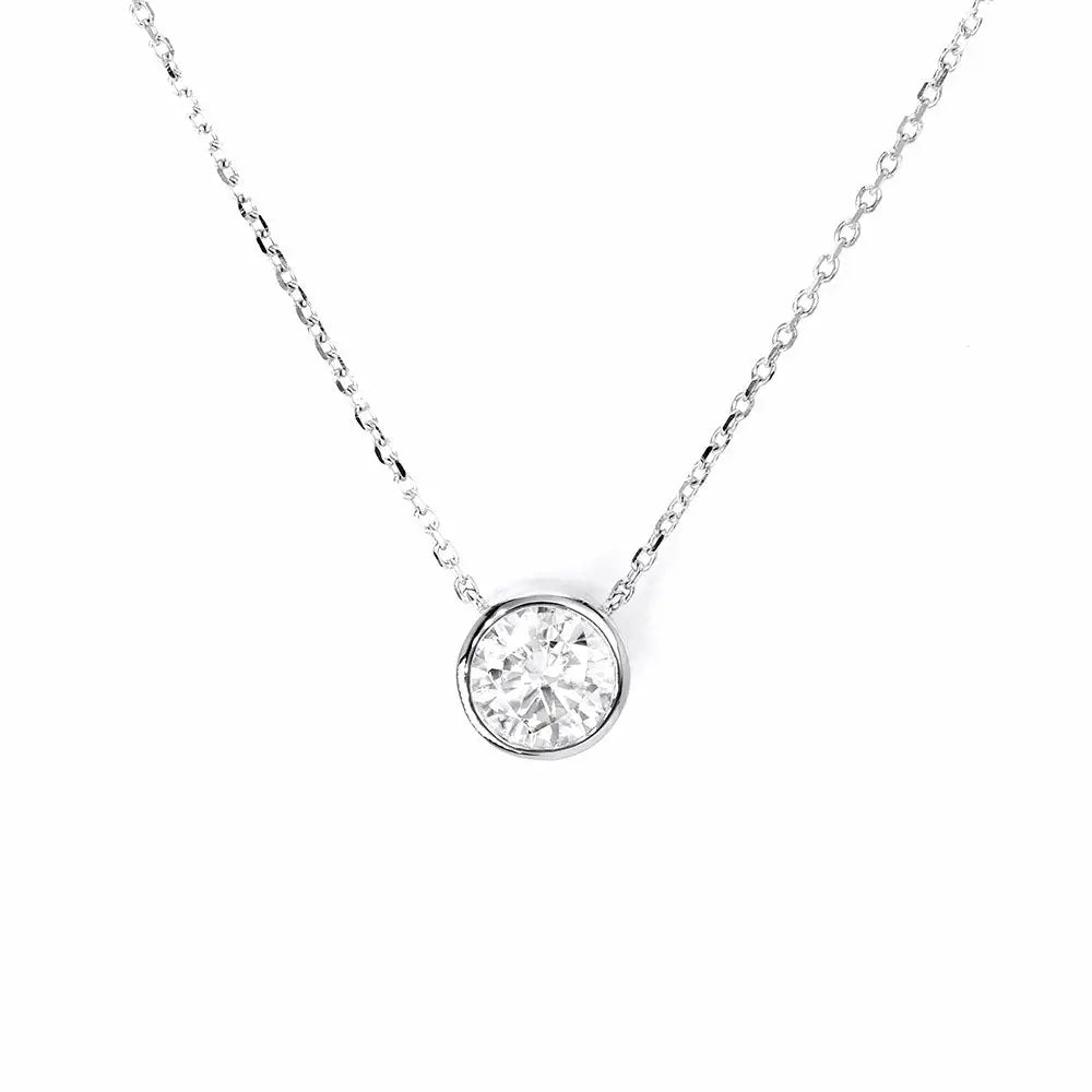 Saya Round Moissanite Solitaire in Bezel Setting Necklace in 18K gold - LeCaine Gems