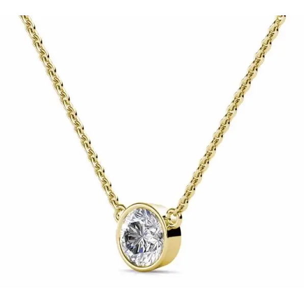 Saya Round Moissanite Solitaire in Bezel Setting Necklace in 18K gold - LeCaine Gems