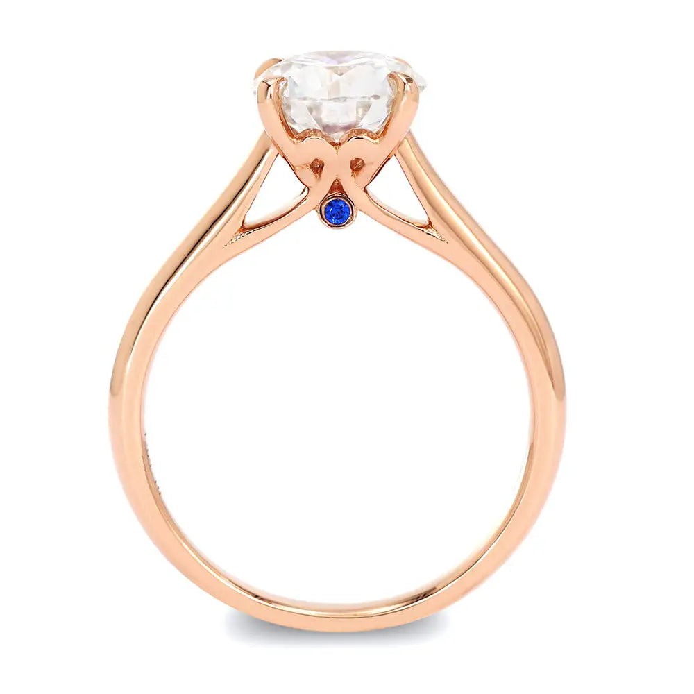 Seraphina Round Moissanite with Hidden Lab Grown Sapphire Accent Solitaire Ring in 18K gold - LeCaine Gems