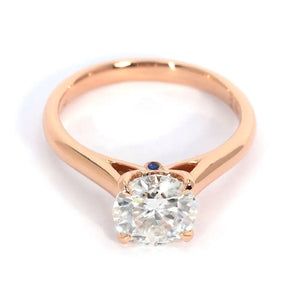 Seraphina Round Moissanite with Hidden Lab Grown Sapphire Accent Solitaire Ring in 18K gold - LeCaine Gems