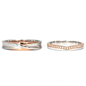 Serena Twist Design Moissanite Duo Tone Matching Wedding Rings in 18K gold - LeCaine Gems