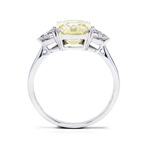 Stefani Asscher in Canary Yellow Moissanite with Trilliant Side Stones Trilogy Ring in 18K gold - LeCaine Gems