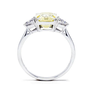 Stefani Asscher in Canary Yellow Moissanite with Trilliant Side Stones Trilogy Ring in 18K gold - LeCaine Gems