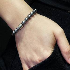 Enhanced Black Akoya Pearl Bracelet, Strip Clasp, Oblong Spacer  | LeCaine Gems