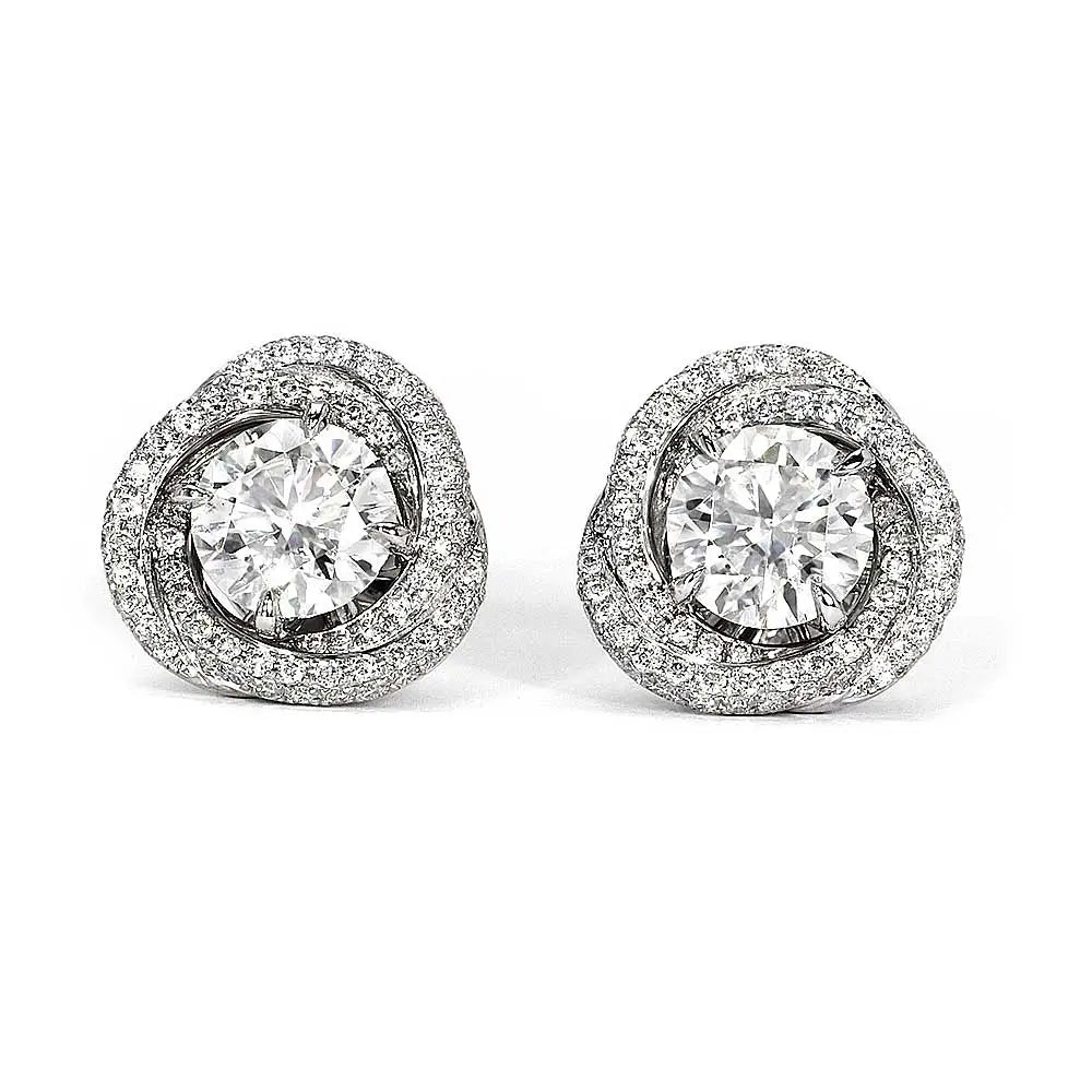 Stud Earrings with Moissanite Triple Halo Jackets - LeCaine Gems