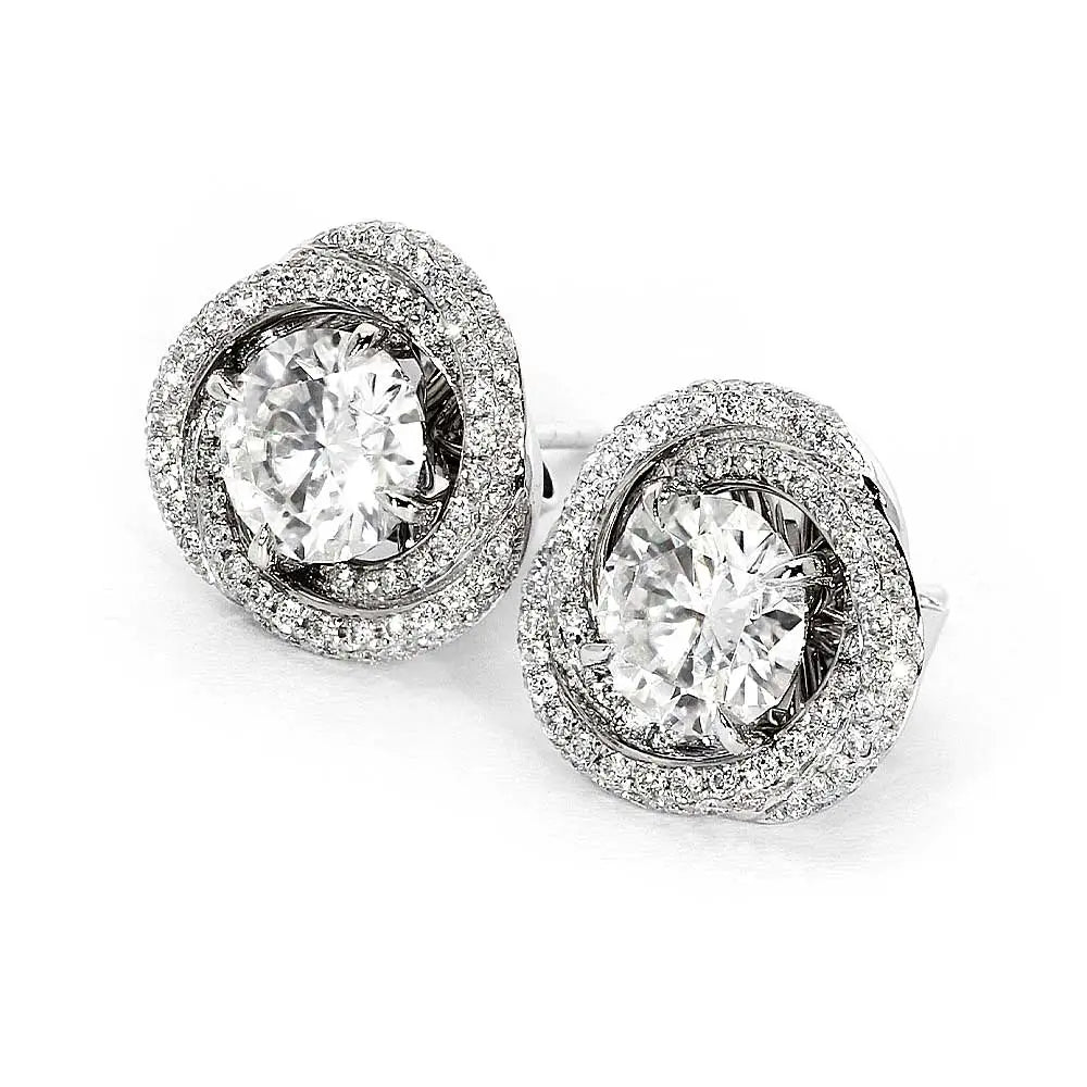 Stud Earrings with Moissanite Triple Halo Jackets - LeCaine Gems