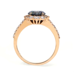 Tatiana Round Moissanite with Decorative Halo and Pave Band Ring in 18K gold - LeCaine Gems
