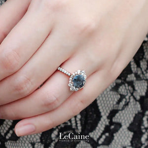 Tatiana Round Moissanite with Decorative Halo and Pave Band Ring in 18K gold - LeCaine Gems