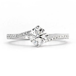 Teri Cushion Moissanite with Bypass Pave Band Ring in 18K Gold - LeCaine Gems