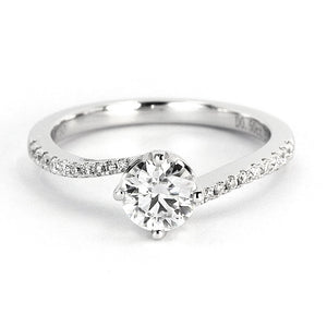 Teri Cushion Moissanite with Bypass Pave Band Ring in 18K Gold - LeCaine Gems