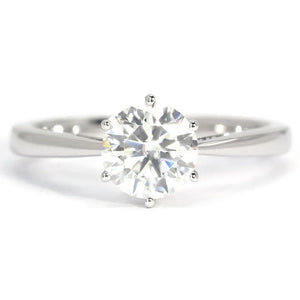 Tonya Round Moissanite Solitaire with 6 Prong Cathedral Setting Ring in 18K gold - LeCaine Gems