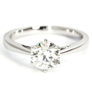 Tonya Round Moissanite Solitaire with 6 Prong Cathedral Setting Ring in 18K gold - LeCaine Gems