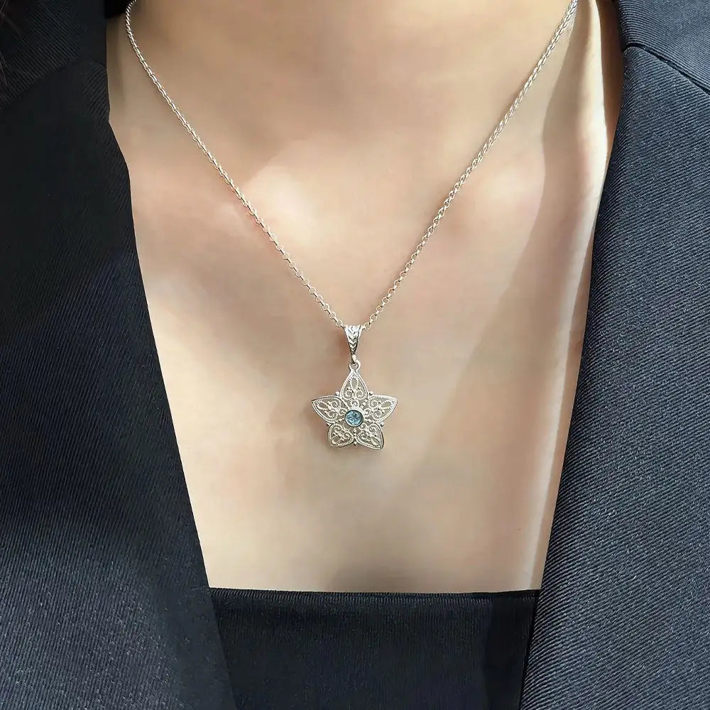 Topaz Ornate Star Necklace Sterling Silver (PAX13)