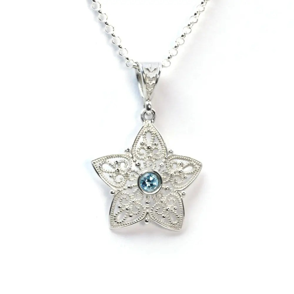 Topaz Ornate Star Necklace Sterling Silver (PAX13)