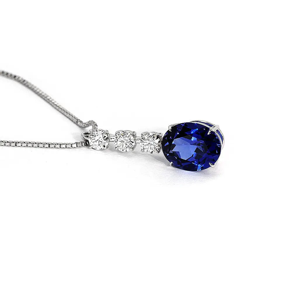 Torvi Royal Blue Lab Grown Sapphire with Moissanite Pendant in 18K Gold - LeCaine Gems