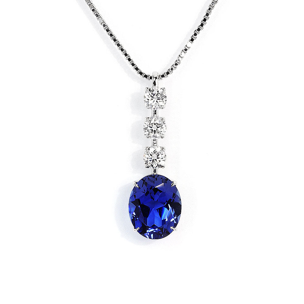 Torvi Royal Blue Lab Grown Sapphire with Moissanite Pendant in 18K Gold - LeCaine Gems