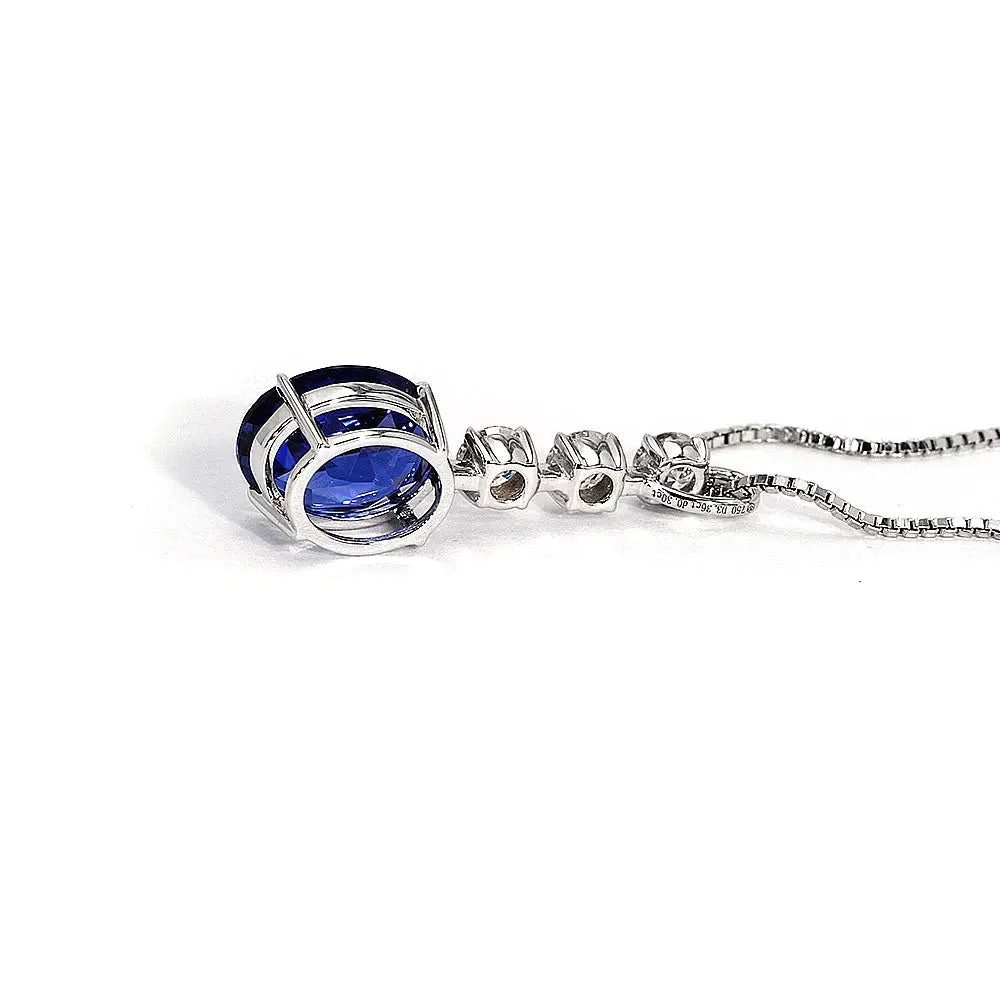 Torvi Royal Blue Lab Grown Sapphire with Moissanite Pendant in 18K Gold - LeCaine Gems