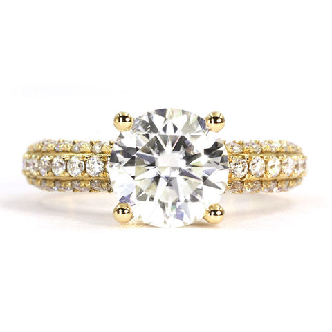 Ring Crushed Moissanite Diamonds Crown Setting 18k Yellow Gold