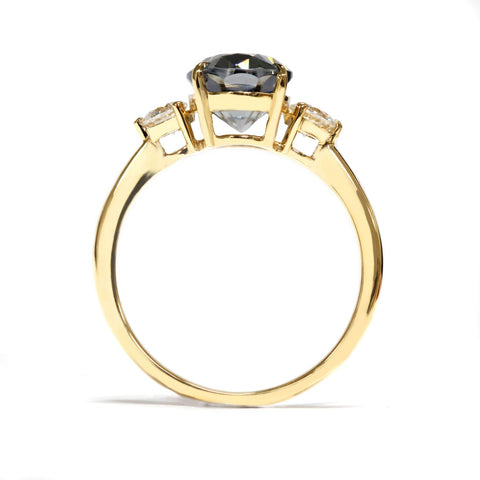 3-Stone Engagement Ring With 2 Carat Oval Grey Moissanite 18k Yellow Gold Engagement Ring