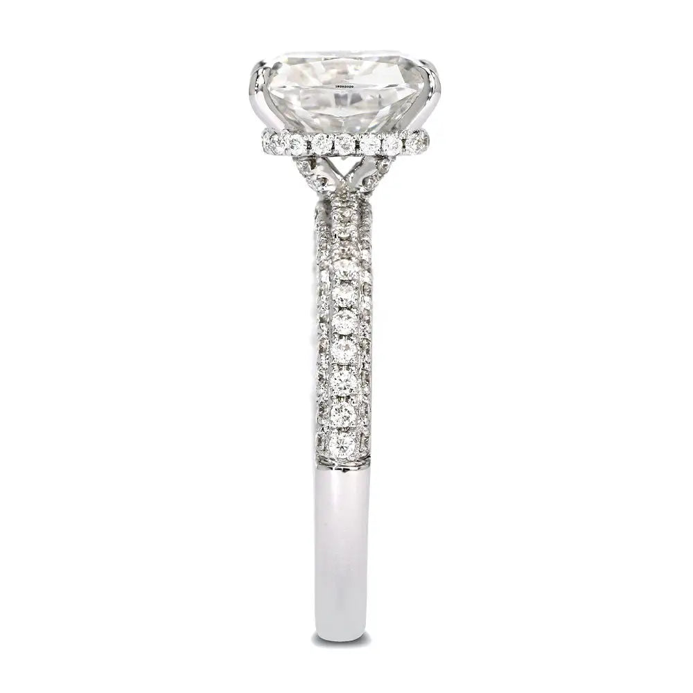 Valerie Elongated Cushion Moissanite with Pave Band Ring in 18K gold - LeCaine Gems