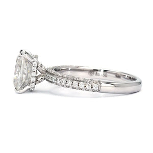 Valerie Elongated Cushion Moissanite with Pave Band Ring in 18K gold - LeCaine Gems