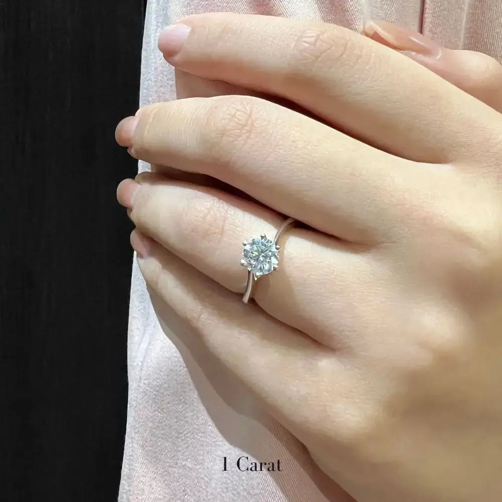 Vee Round Moissanite Solitaire with Curved Band Ring