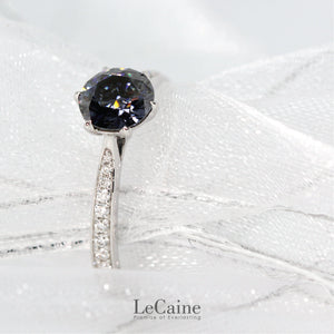 Venn Round Blue Grey Moissanite with Pave Band Ring in 18K Gold - LeCaine Gems
