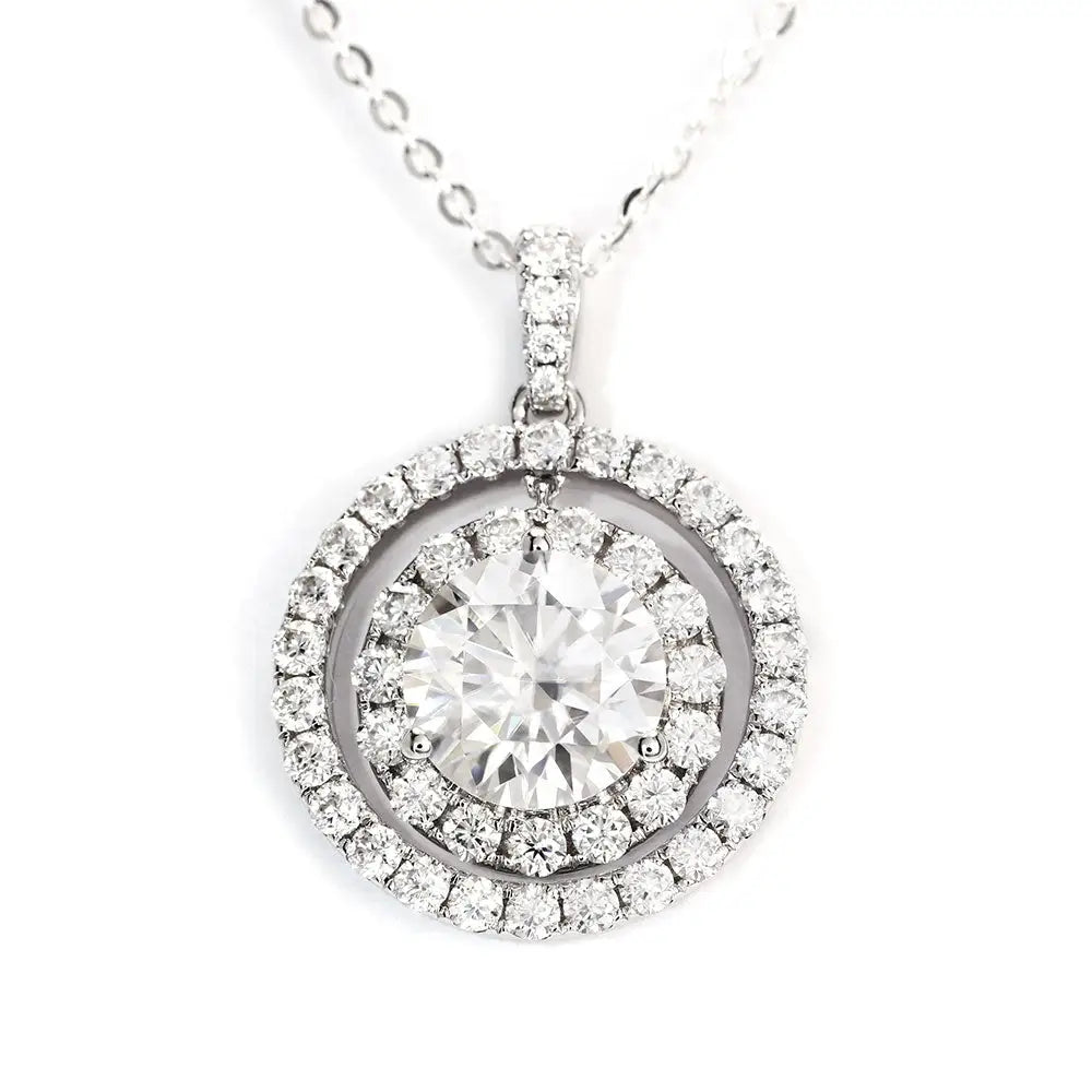 Veria Round Moissanite with Double Halo Pendant in 18K gold - LeCaine Gems