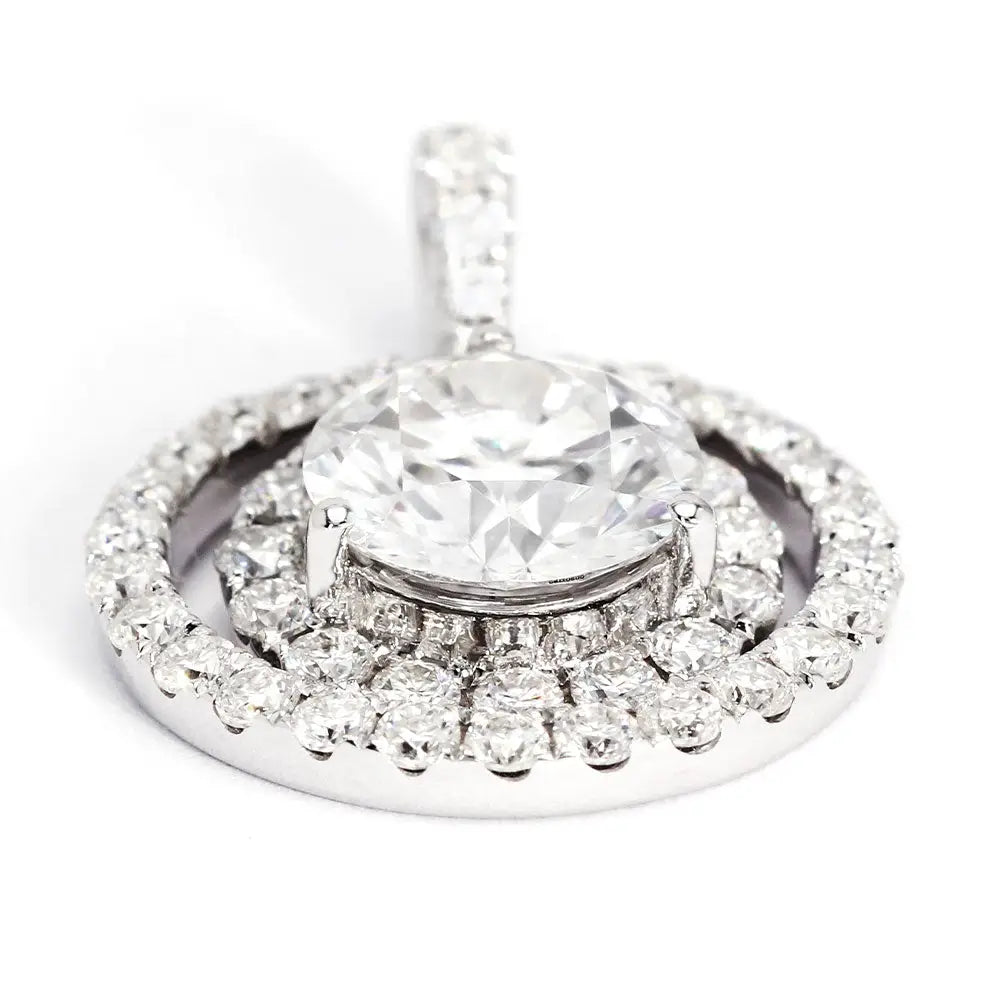 Veria Round Moissanite with Double Halo Pendant in 18K gold - LeCaine Gems